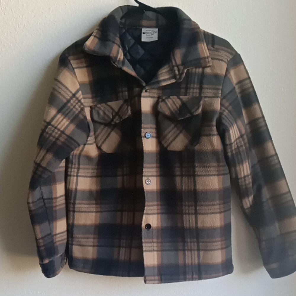 BOCINI Unisex Kids Plaid Fleece Jacket - Tan & Black